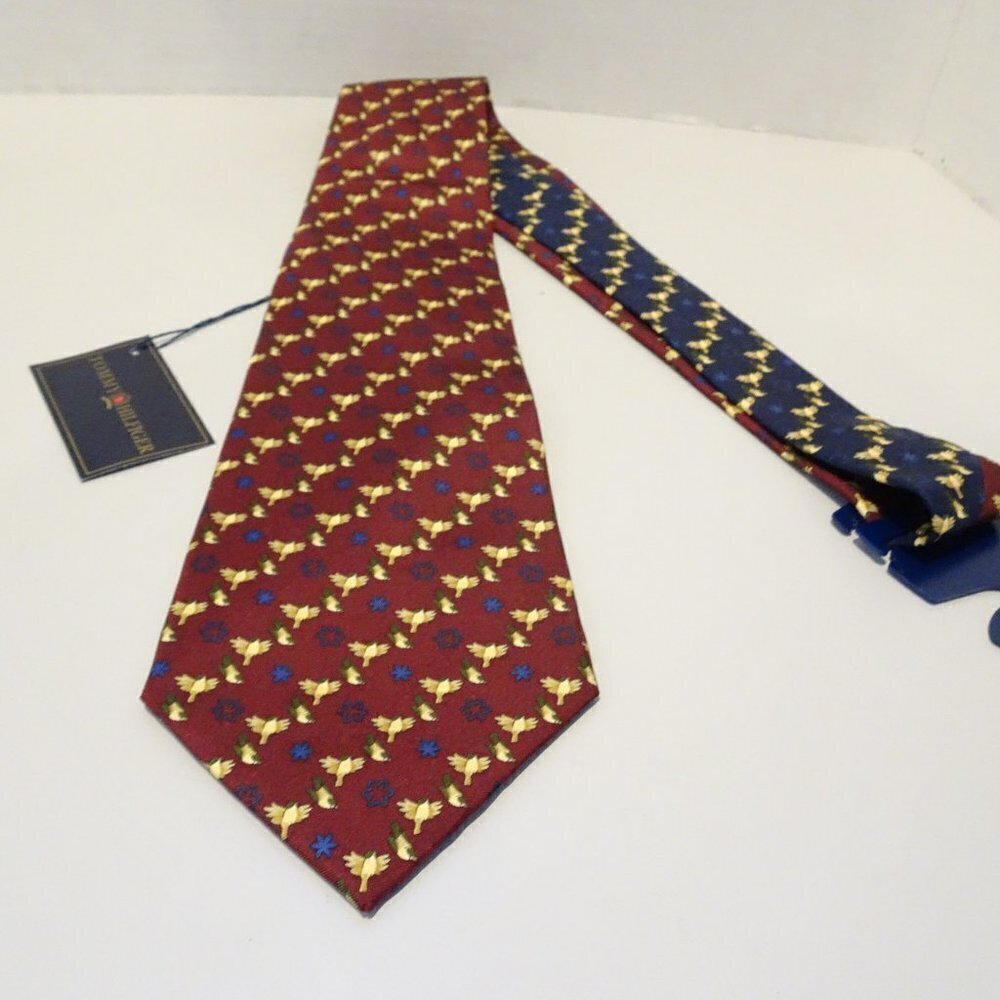 Tommy Hilfiger Silk Tie Maroon Dove Bird NEW Fabric Printed in Italy